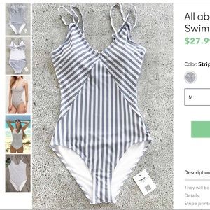 Cupshe Gray/white Striped Swimsuit (Small)